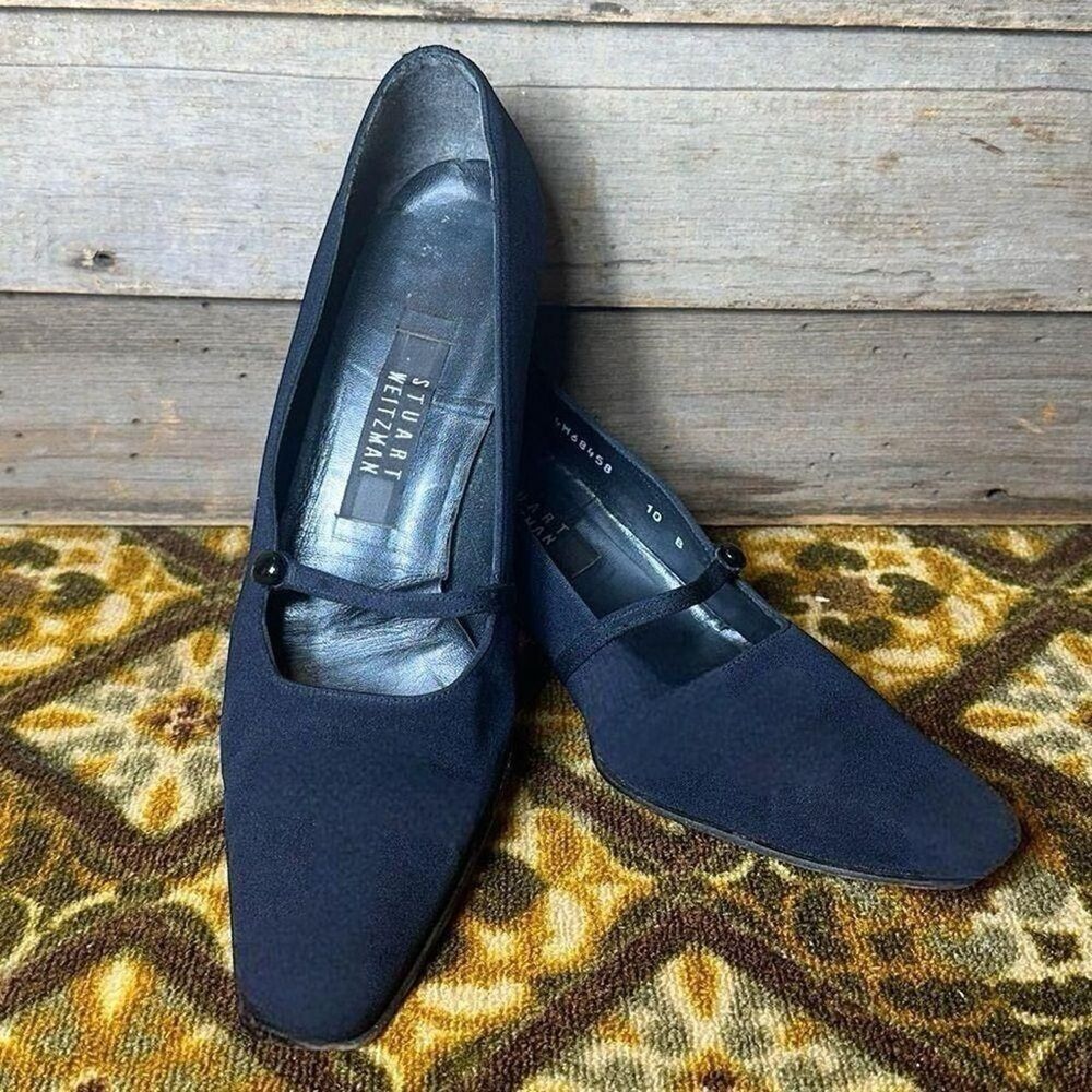 Vtg Weitzman Navy Blue Canvas Low Pump Sz 10 - Picture 8 of 8
